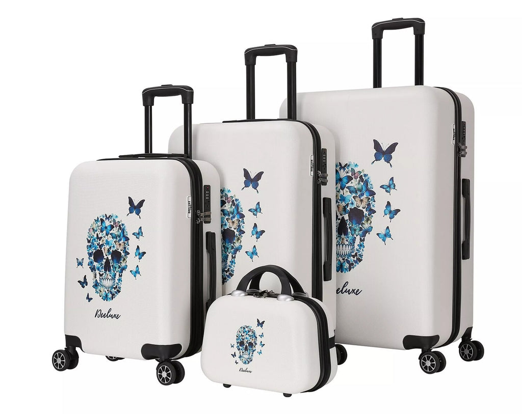 set de 3 valises 4 double roues + vanity abs rigide - bleu sérénité - deeluxe