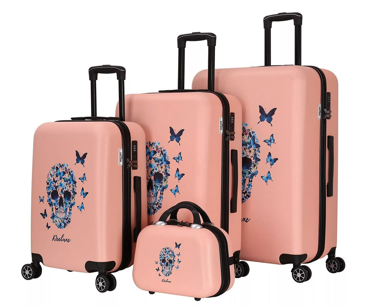 set de 3 valises 4 double roues + vanity abs rigide - bleu sérénité - deeluxe