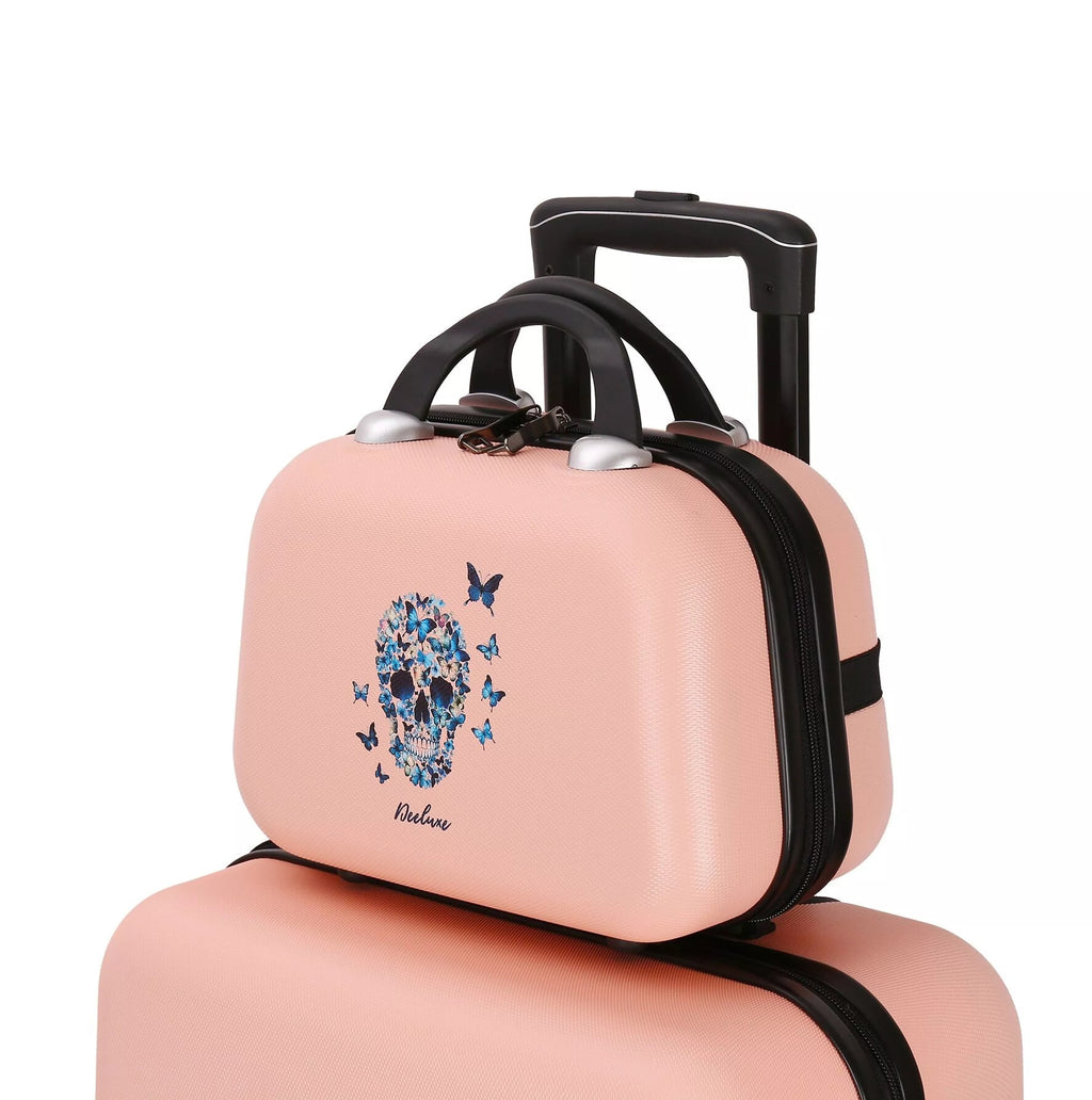 set de 3 valises 4 double roues + vanity abs rigide - bleu sérénité - deeluxe