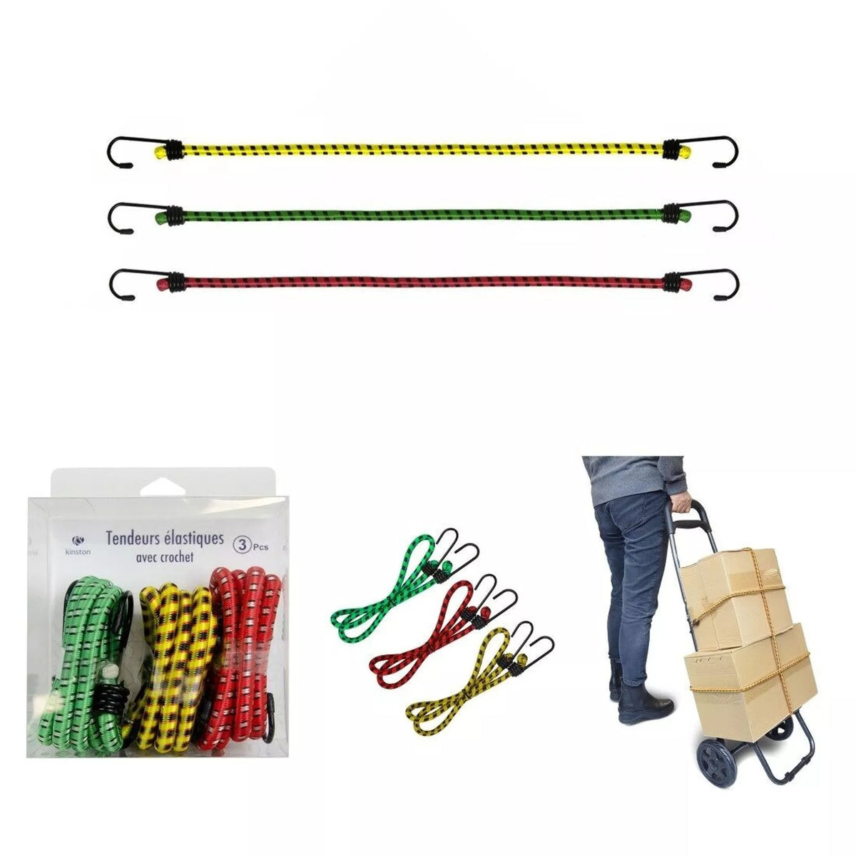 lot de 3 tendeurs elastique avec crochet